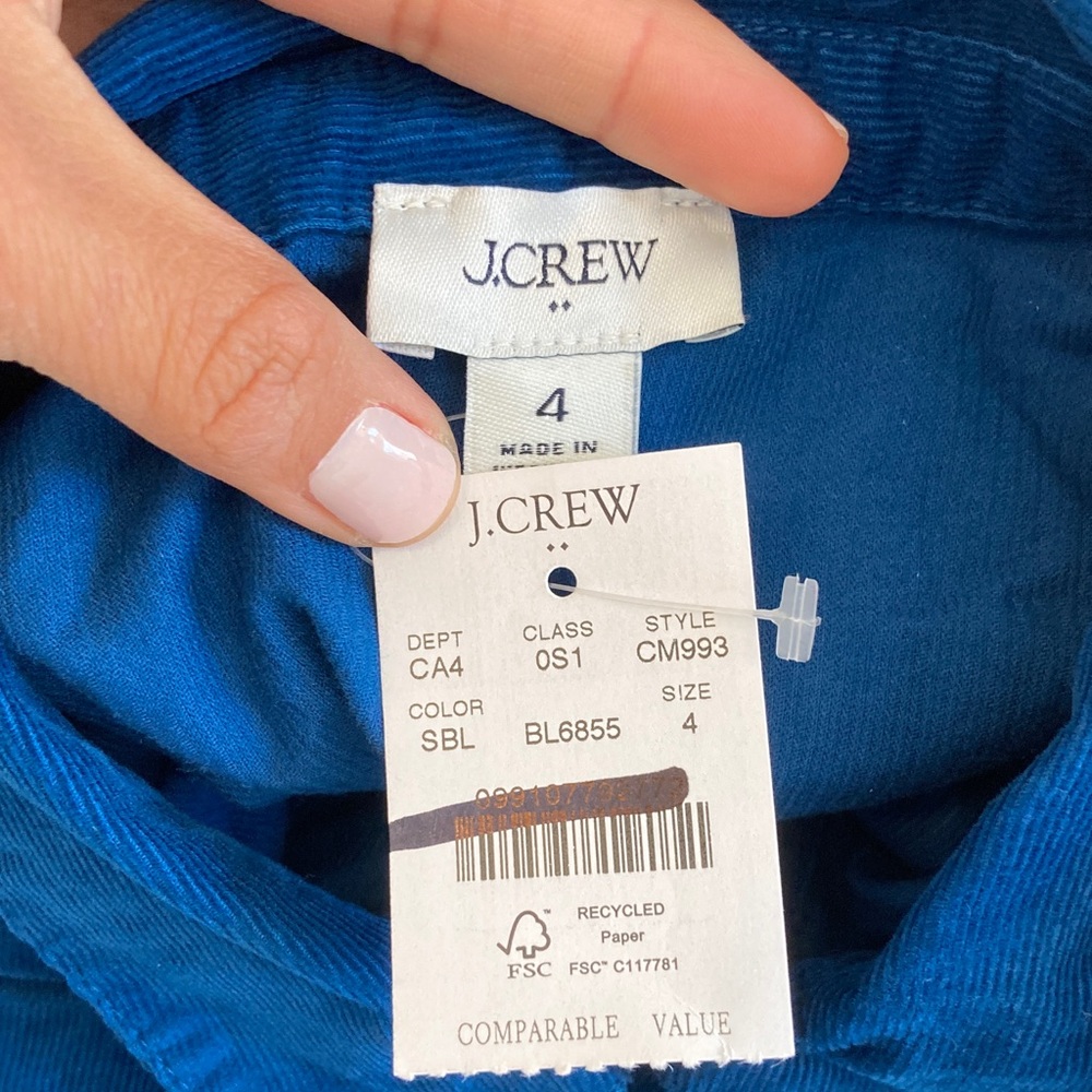 J. Crew Long-sleeve corduroy shirt-dress‎ Size 4 Vibrant Blue - Picture 3 of 6